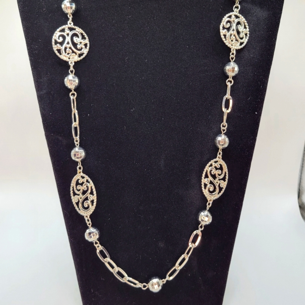 Jules B | Filigree Medallions Disco Balls Silvertone Necklace